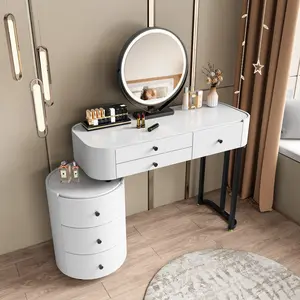 Modern Minimalist Vanity with Detachable Mirror & Rotatable Side Cabinet, Easy Assembly Makeup Desk for Bedroom, Space-Saving Dressing Table
