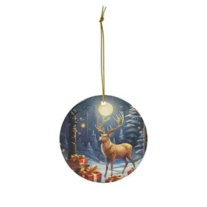 Deer Enchantment Ceramic Ornament - White Circle, Heart, Oval, Star Shape with Full-Color Artwork