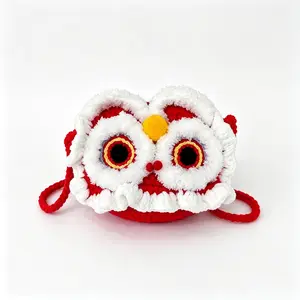 Lion Dance Handmade Knitted Crossbody Bag, Festival Tiger Head Pattern Phone Case, Shoulder Bag, Single Strap Design