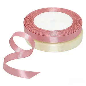 2-Roll Set Beige & Dusty Rose Satin Ribbon - 43.4 Meters Total 0.39 inch Wide Versatile Neutral Satin Ribbon for Elegant Wedding Stationery & Bridal Shower Decor, Ramadan Iftar Table Settings & Festive Celebration Accents, Sophisticated Gift Presentation