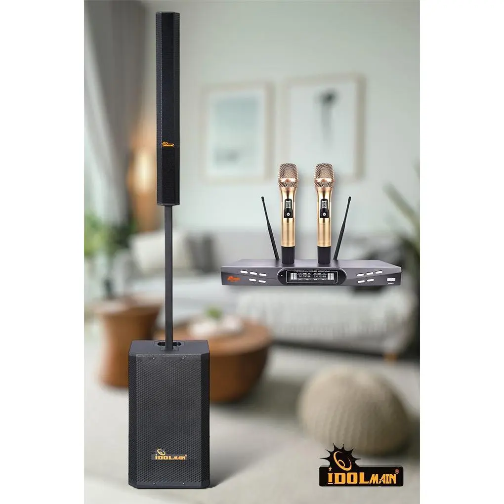 IDOLmain ASM52 | IPS-T4 All-In-One Portable Tower Superior Sound Powered Speaker With Dual Wireless Microphones UHF-630 Karaoke System