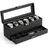 VLANDO Men's Lockable Watch Box - 2-Layer, 6-Slot Wristwatch Storage Organizer with Glass Lid, Drawer & Compartments, Watch Accessories, Unique Gifts for Man (Birthday Gifts for Him)