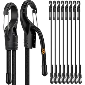 8-Piece 48-inch Adjustable Bungee Cords with Hooks Heavy Duty Outdoor Carabiner Bungee Straps Easily Adjust from 7" to 48" Black Super Elastic Cord for Cargo Camping Bike Racks Tents