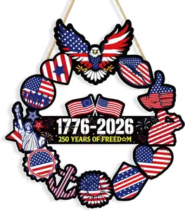 250 Anniversary Door Wreath Decorations Wooden American Patriotic Hanging Sign 4th of July Independence Day Hollow USA Eagle Front Door Decor 1776-2026 of Freedom Wall Decor for Home Porch Outdoor