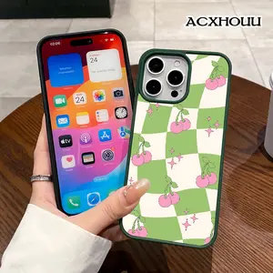 Magnetic Phone Case Supports Wireless Charging Case for iPhone 17 16 E Pro Max 15 Plus 14 13 12 11 XS XR Checkerboard Cherry Pattern Non-Yellowing Shockproof Clear Slim Protective Softcase Transparent Acrylic Cover
