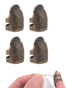 LMMAKE 4Pcs Sewing Thimble Metal Copper Adjustable Finger Protector Shield Ring for Quilting Craft DIY Sewing Tools