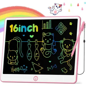 L-ITC016  LCD Writing Tablet for Kids 16 Inch, Toys for Girls Boys Drawing Pad for 3 4 5 6 7 Year Old Kids Toys, Easter Basket Stuffer for Kids, Toddler Doodle Board Travel Essentials - Pink Colorful Durable Electronic Portable Protection Rainbow