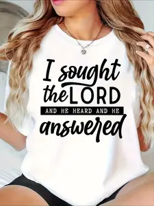 1pc Women's Christian T-Shirt "I Sought The Lord & He Heard" Verse - 100% Oversized Short Sleeve Crew Neck Tee, 180GSM Fabric, All-Season Casual Wear for Church, Prayer, Everyday Faith Apparel & Christmas Thanksgiving Gift
