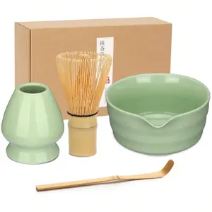 Matcha Tea Making Tool Set, 1 Box Matcha Bowl Spout & Bamboo Whisk & Tea Strainer & Spoon & Sifter & Whisk Holder, Tea Making Tools for Home Kitchen