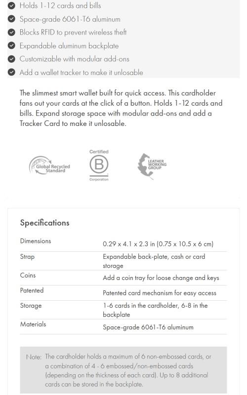 Ekster Cardholder - Aluminum Metal Wallet - Bifold Business Style Wallet - RFID Blocking