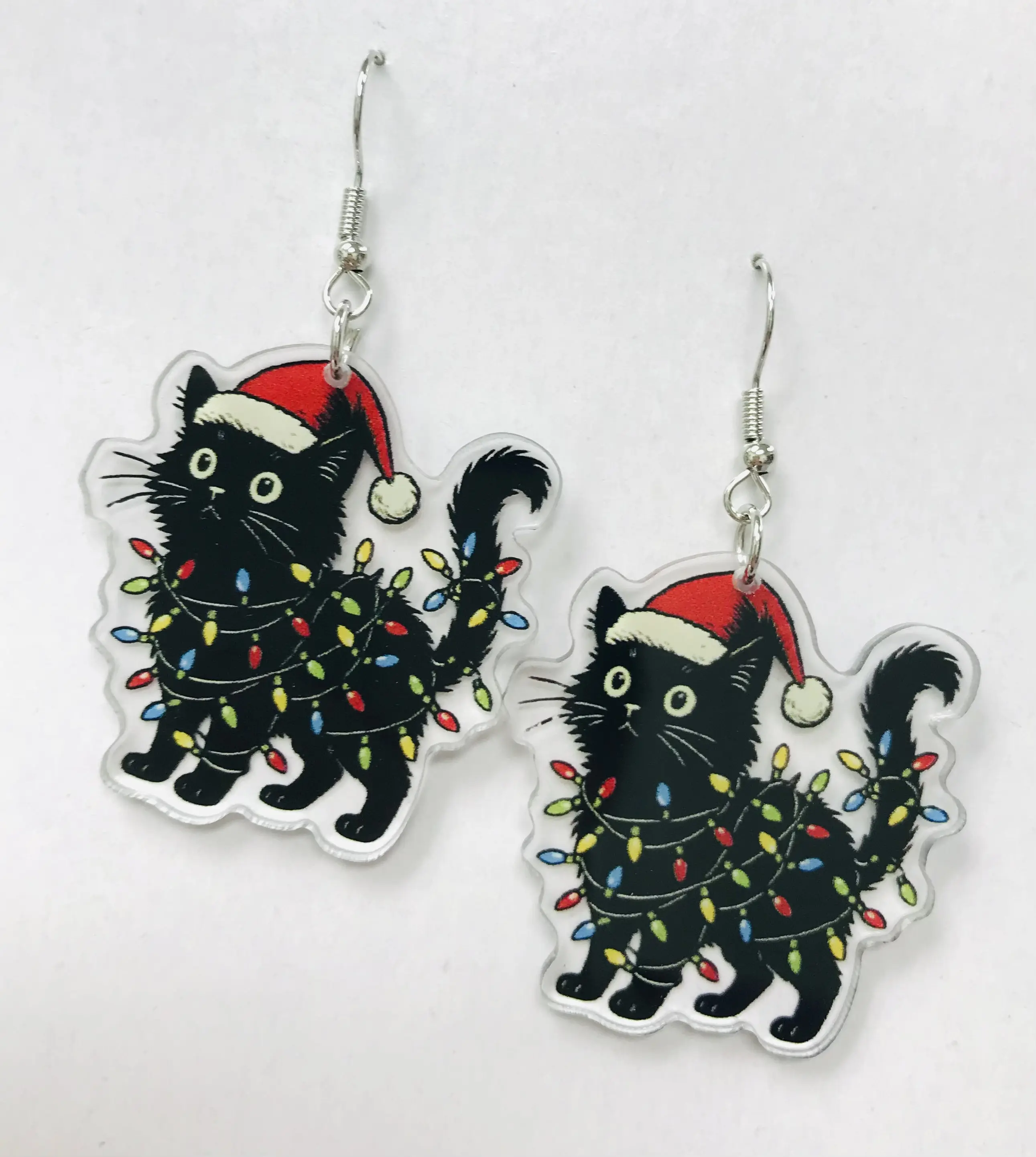 Black Cat with Christmas Lights earrings Black Cat with Christmas Lights earrings