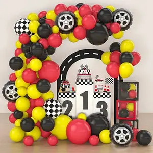 111pcs Racing Themed Latex Balloons Garland Arch Kit for Engagement Wedding Car Birthday Anniversary Indoor Party Background Decoration Supplies