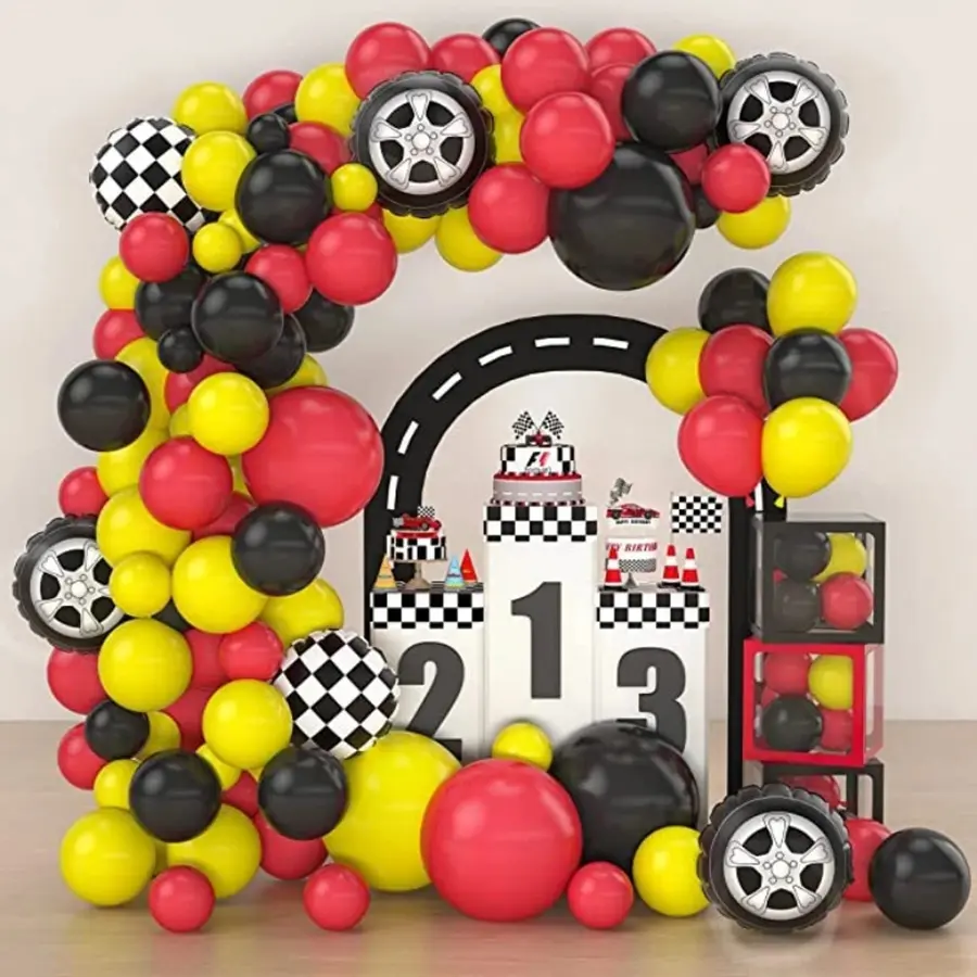 111pcs Racing Themed Latex Balloon Garland Arch Kit - Balloon Arch Backdrop, Indoor Festive Supplies for Car Birthday Party, Engagement Decor