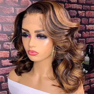 180% Density Short Body Wave Human Hair Highlight Wigs #4/27 Ombre Brwon Colored HD Invisible Lace Front Wigs Human Hair Pre Plucked Bleached Knots For Woman Brazilian Hair Short Bob Wig 12 inch summerwins Curly Afro Wig Glueless Lace Frontal