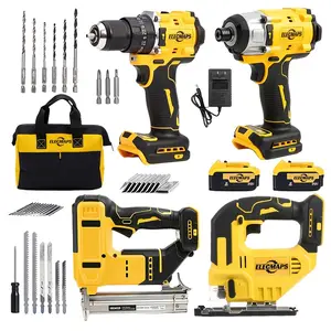 ELECMAPS  [20V Cordless Power Tools Compact Kit] | Electric Drill, Brushless Screwdriver, Jigsaw, Nail Gun, Equipped With 8.0AH Battery *2, Multiple Accessories, Suitable For Home Repair, DIY Projects, All-in-One Home Repair Kit, Father's Day Gift