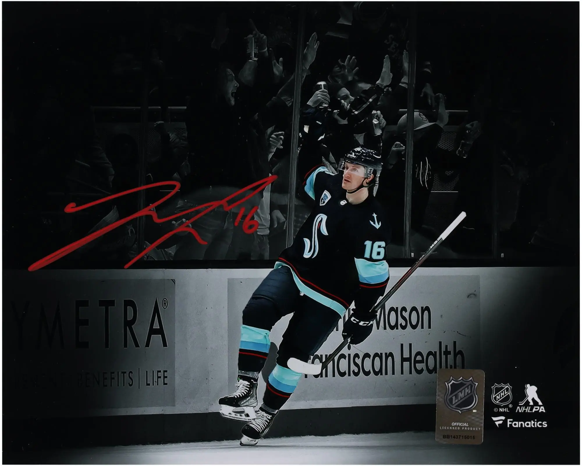 Jared McCann Seattle Kraken Autographed 8" x 10" Navy Jersey Spotlight Photograph - Fanatics Authentic Certified