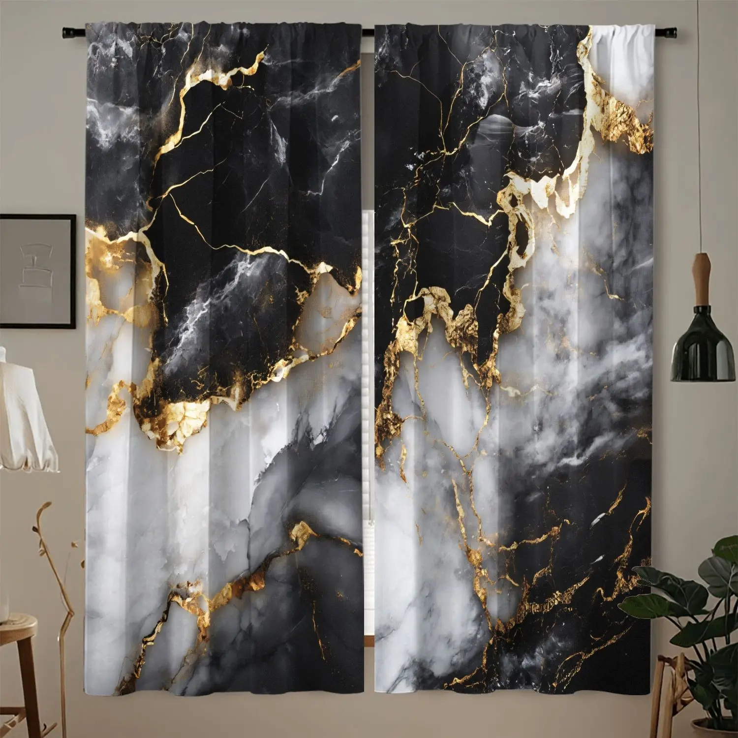 Modern Luxury Marble Texture Curtains, Long Vertical Drapes for Living Room & Study, Privacy Protection, Home Decoration Curtain