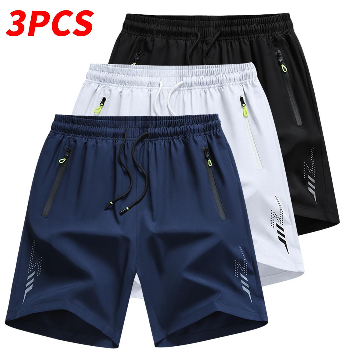 Men's Summer Casual Quick Dry Shorts with Zipper Pockets & Elastic Drawstring Waist, Lightweight Breathable Athletic Workout Shorts for Men, Comfortable Casual Bottoms for Running, Walking, Hiking & Daily Activities