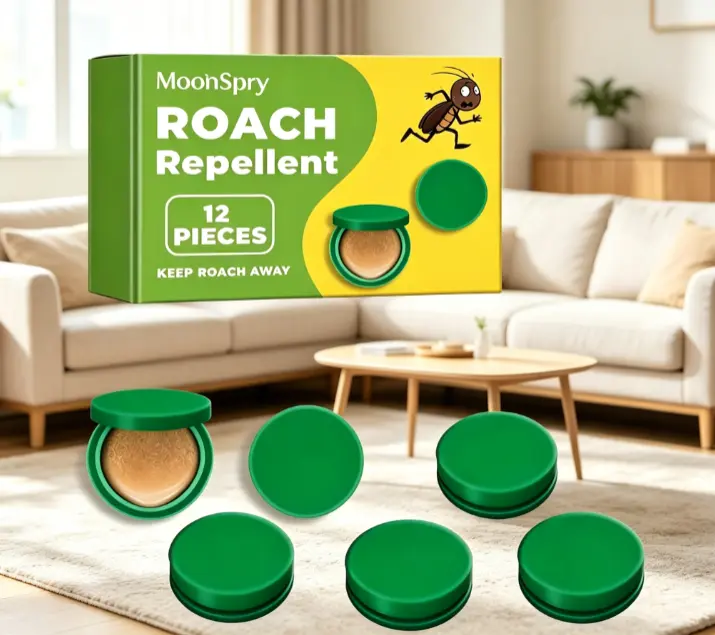 MoonSpry 12 Pack Natural Roach Repellent Pods, Plant-Based Cockroach Deterrent for Indoor Insect Control, Battery-Free & Family Safe Pest Control Ideal for Kitchen, Home & RV