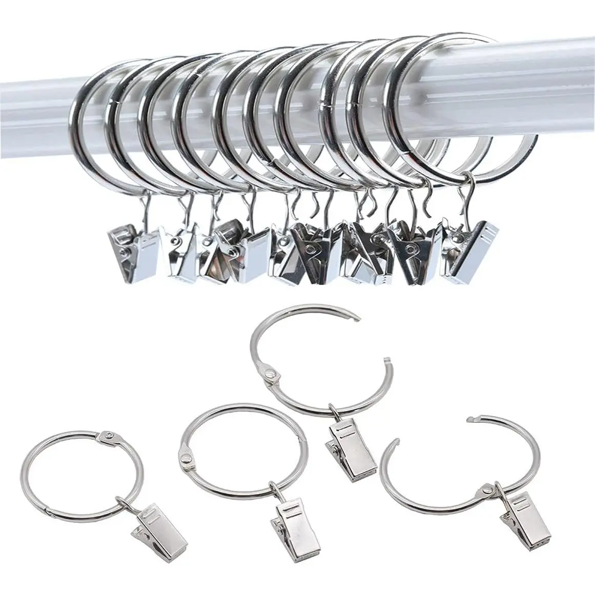 40 Pack Openable Curtain Rings with Clips Metal Hangers Ring, Drapery Clips Hooks, Decorative Curtain Rod Clips Hangers 1.5 Inch Interior Diameter Eyelets(,1.5")