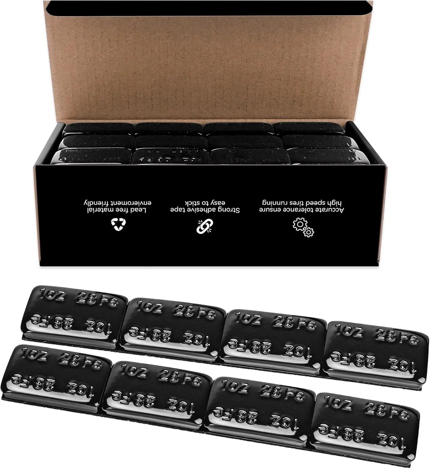 1oz Adhesive Wheel Weights, 1 oz Black Stick on Wheel Weights,A Box of 18 Strip, 4 Segments one Piece (72 Oz Pack)