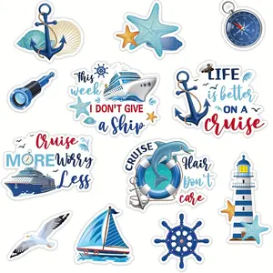 12 Piece Nautical Theme Magnetic Tiles, Ocean Style Decorative Magnets for Carnival Cruise Parties, Cabin Doors & Car Fridge Decoration