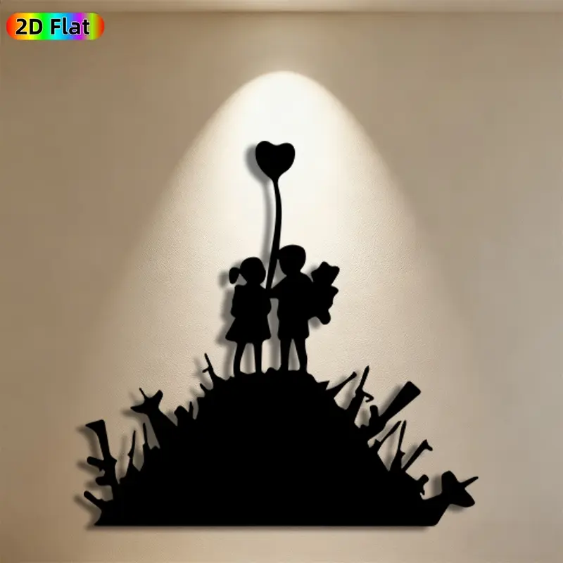 1pc Kids with Heart Balloon Metal Wall Art, Whimsical Kids Statue Mural, Ideal Gift for Valentine's Day, Children's Day, Family Decor Enthusiasts,  Metal Wall Decor Wall Sculptures, Perfect for Living Room Wall & Garden Fence, Charming Home Decor Accent