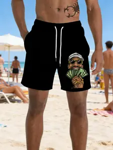 Men's Summer Personalized Print Beach Pants, Breathable Quick-Dry Swim Trunks, Stylish Fitted Design, Casual All over Print