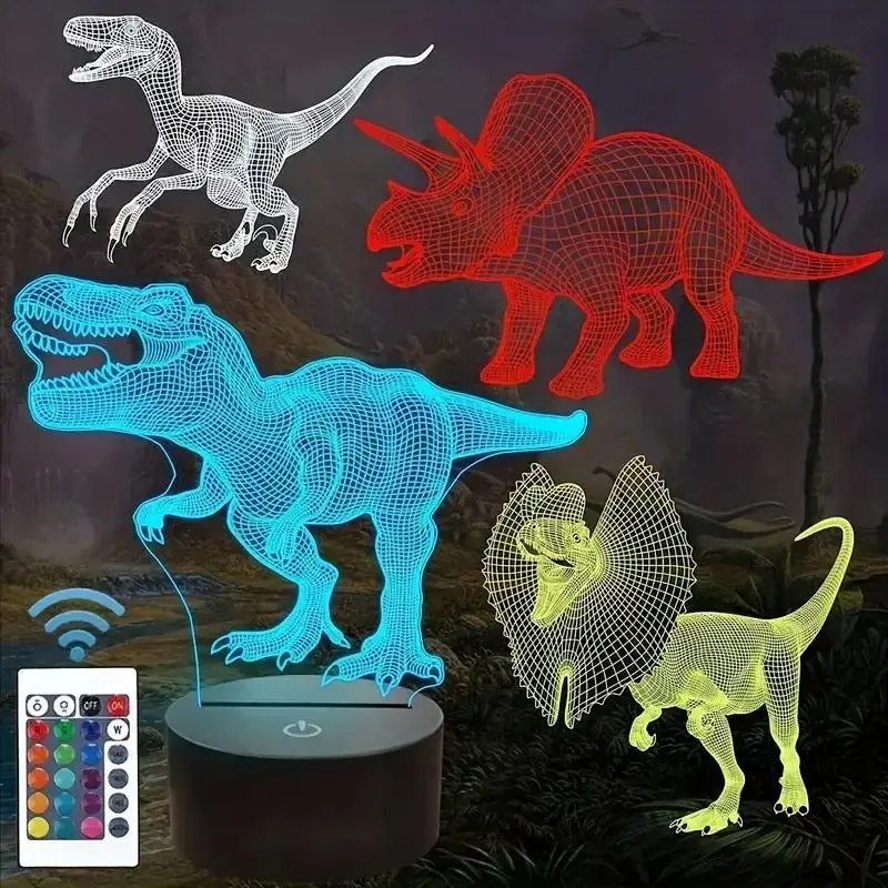 Dinosaur Shaped Design 3D Night Light, Batteries Required/USB Powered Touch Ambient Lamp, Decorative Desktop Light For Home Bedroom & Living Room