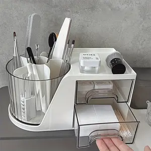 Nail Tool Storage Box with 360° Rotating Layer and 5 Compartments, Lightweight Slide Design, Suitable for Nail Techs and Beauty Professionals, Storage Organizer