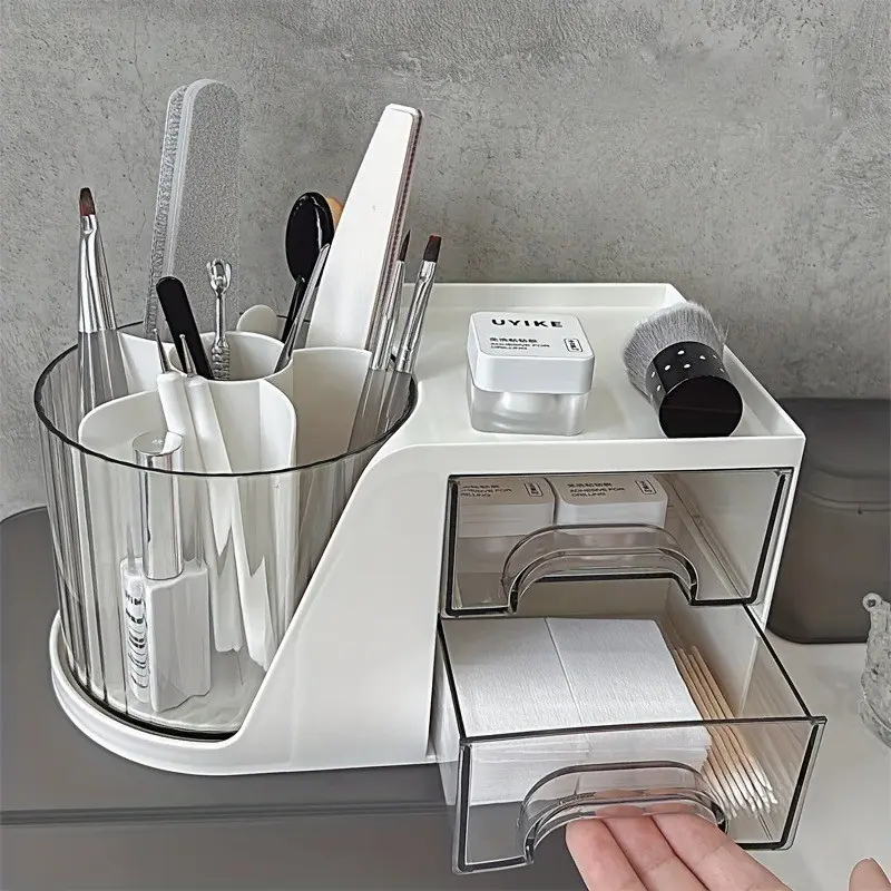 Nail Tool Storage Box with 360° Rotating Layer and 5 Compartments, Lightweight Slide Design, Suitable for Nail Techs and Beauty Professionals, Storage Organizer, Divided Compartments Organiser, Compartment Containers