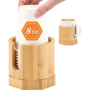 Bamboo Cup Dispenser, 5-8oz Bathroom & Kitchen Cup Holder, Dual-Purpose Paper & Desk Cup Holder, Anti-Spill, Width Upgrade, Party Cup Organizer, Ideal Gift