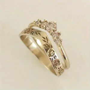 2Pcs Vintage Elegant Ring Stack Set, Fine Jewelry for Women, Perfect for Weddings, Banquets, and Everyday Wear