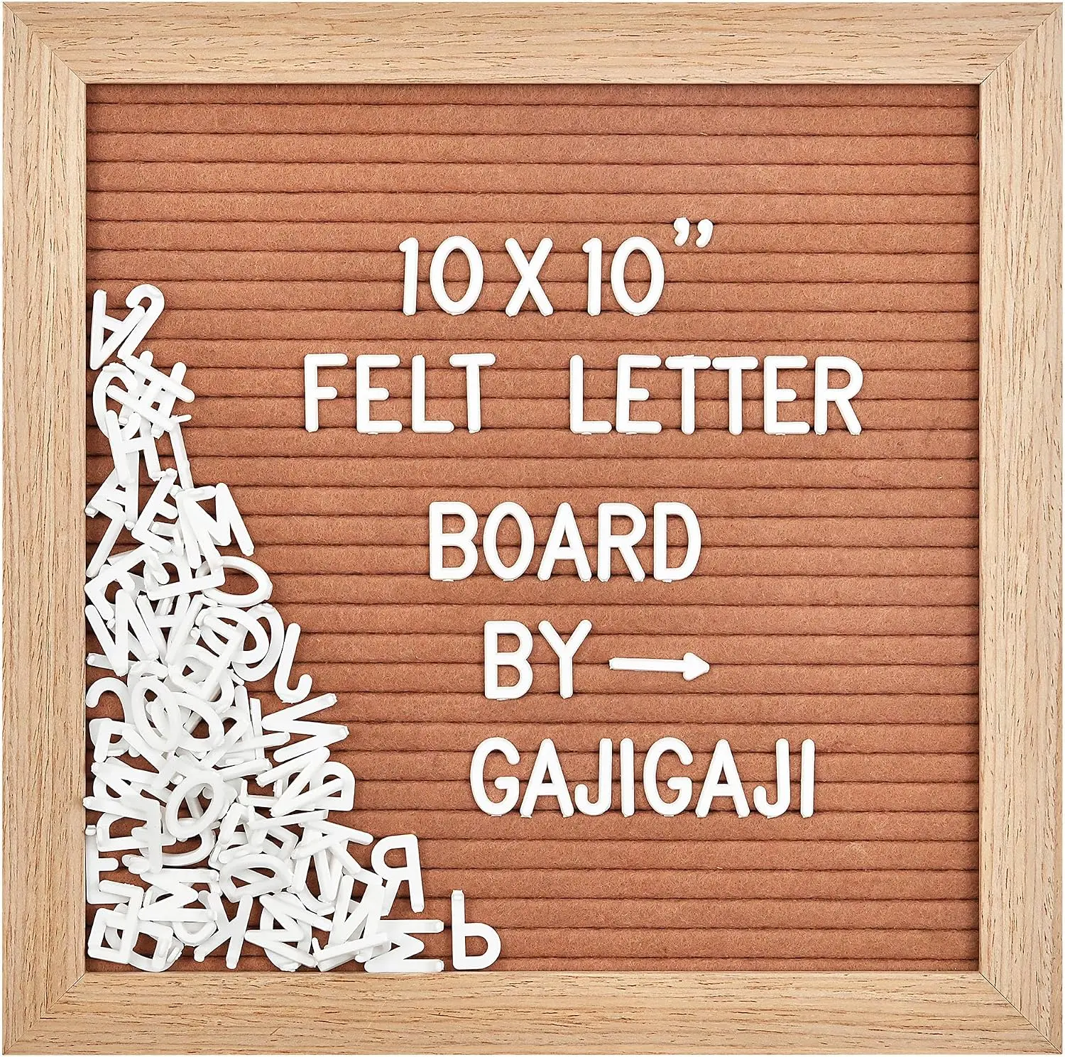Felt Letter Board, 10 x 10 inch Wooden Frame, Brown | 294 letters, numbers, symbols, changeable message board with wall mount, for pregnancy announcement, milestone keepsake