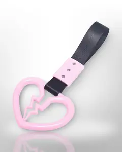 Car Handle / Tsurikawa - Pink Broken Heart, Black Strap
