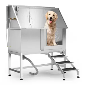 GARVEE 50" Stainless Steel Professional Dog Washing Station - Pet Bathing Tub w/ Non-Slip Stairs & Storage Shelf | Slip-Resistant Floor Grate | for Large/Medium/Small Dogs