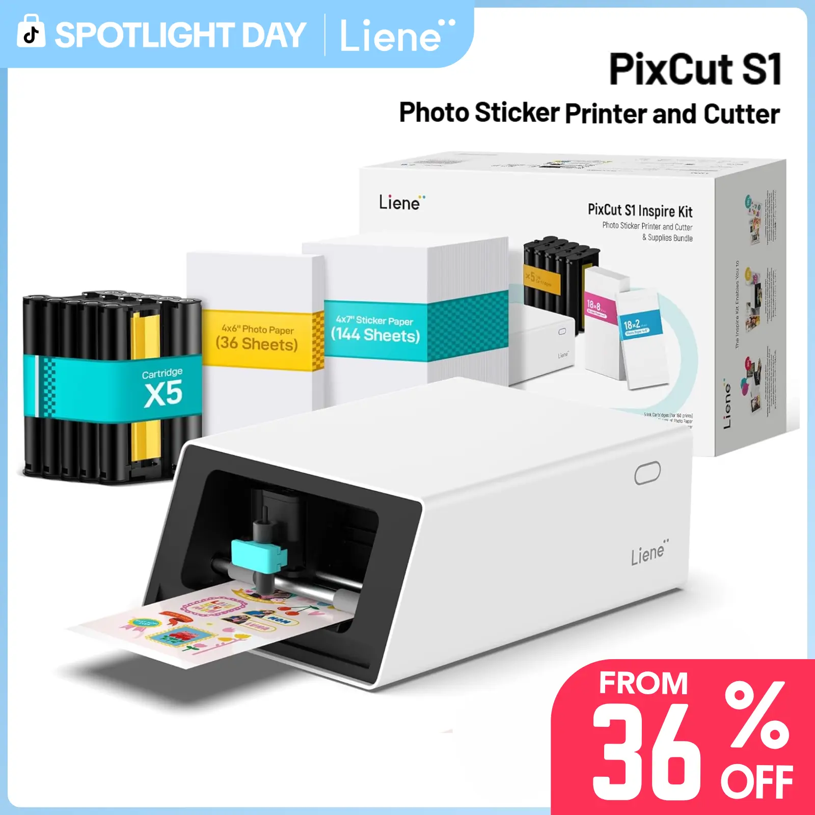Liene PixCut S1 Color Sticker Printer & Cutting Machine - All-in-One Sticker Maker for DIY Crafts, Custom Labels & Gifts, Thermal Dye-Sublimation   Photo Printer, 300 DPI, Precise AI Auto-Cutting, AI Design App Support, Back to School, Home Decor