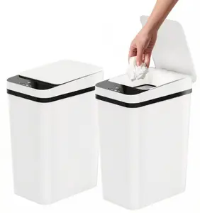 12L Automatic Trash Bin, Touchless Motion Sensor Smart Garbage Can, Space-Saving Design for Household Essentials, Large Capacity Trash Can with Lid  for Bathroom, Kitchen, Office, Bedroom, Living Room