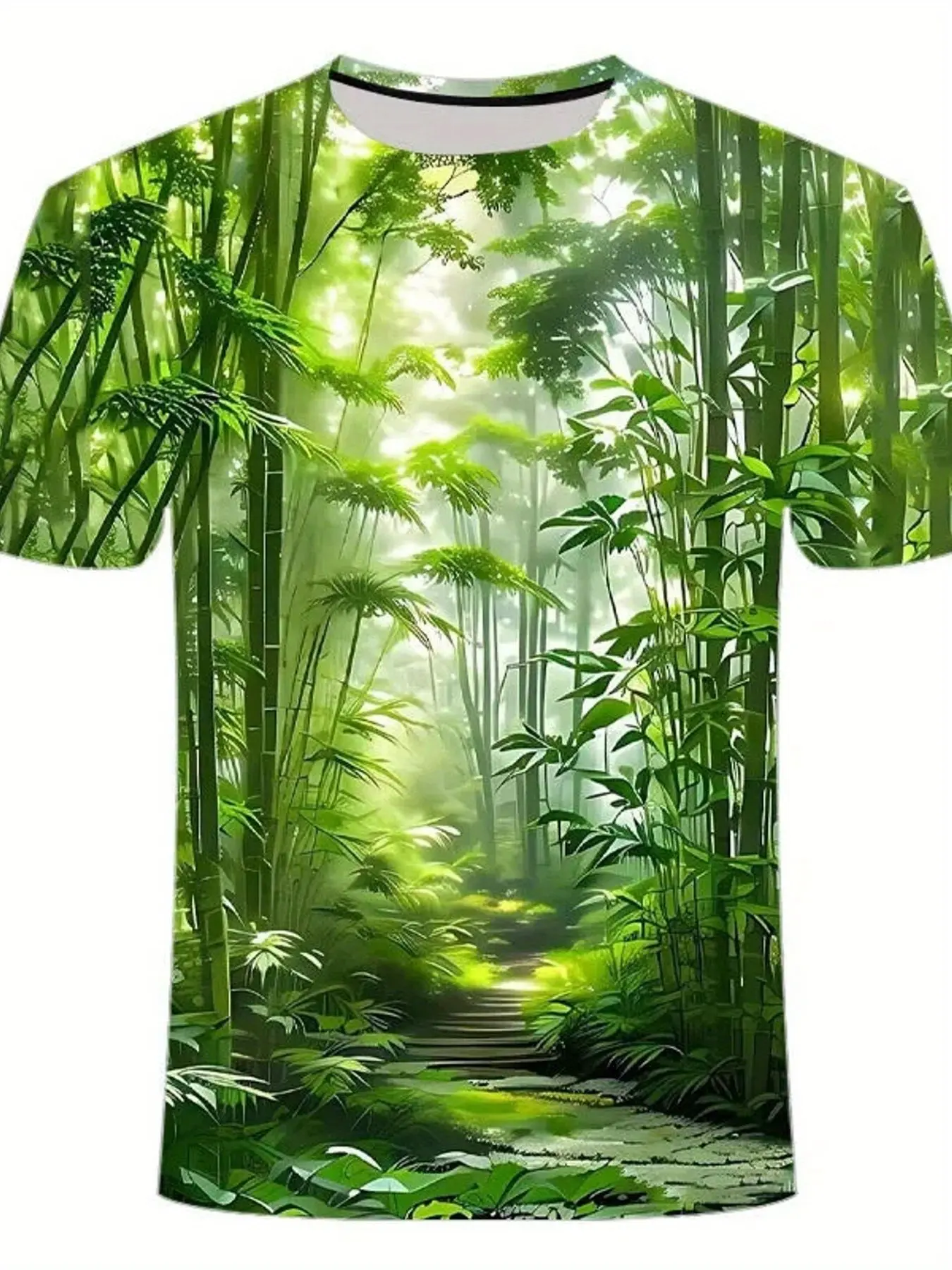 Summer Fashion New Men'S Bamboo Rayon Rayon Forest Printed T-Shirt Leisure And Comfortable Short Sleeved Round Neck Popular Top Men'S Summer All Over Print Tshirt