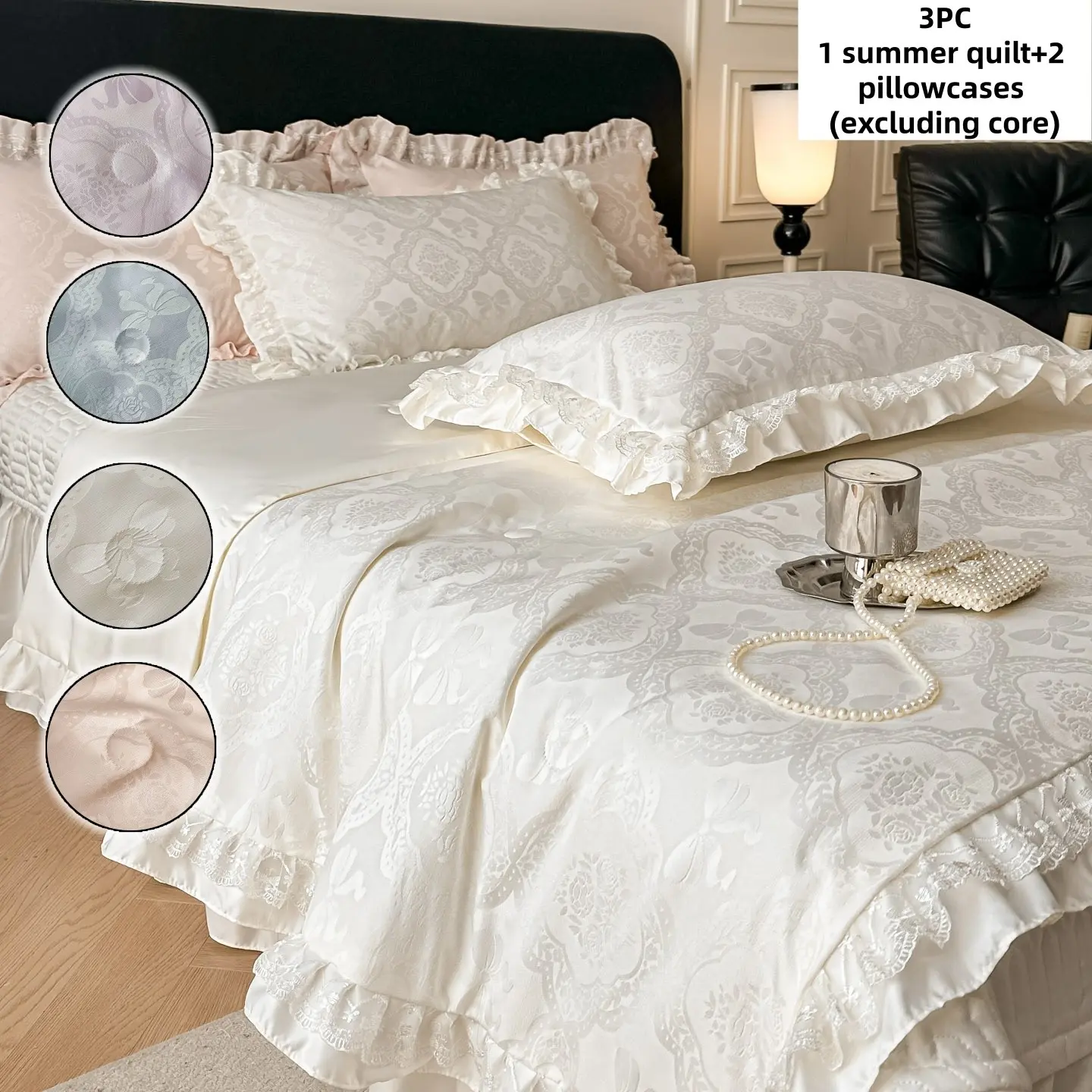 3-Piece Lace Summer Bedding Set (1 Duvet + 2 Pillowcases), Air Conditioning Duvet 150x200cm 200x230cm, Summer Bed Linen, Soft Bedding Sets, Bedroom Bedding Set, Decorative Bedding Set
