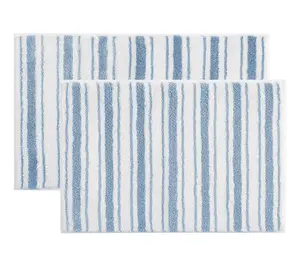 Martha Everyday Driftwood Stripes Light Blue Bath Rug Set