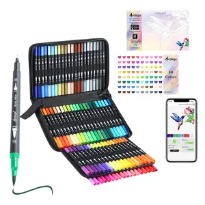 AEDAGA 80 Colors Dual Tip Brush Pen Markers with Free App, Numbered Fine and Brush Tips Pens for Adults and Kids, Coloring Book Bullet Journaling Note Taking Planner Hand Lettering Calligraphy Drawing,Art Supplies Kit