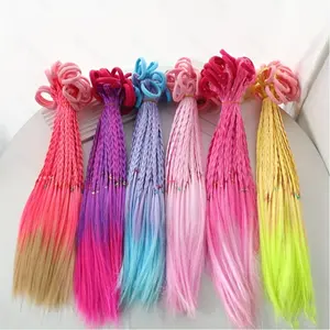 6pcs Women's Colored Synthetic Braiding Hair Wig Set, Ponytails & Braids, Hair Extensions W/ Rubber Bands, Colorful Braid Patches, Versatile Styling Options