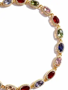 Fashionable Colorful Diamond Beaded Bracelet with Multi-Color Gems and Gold-Tone Frame for Stylish Unisex Accessorizing