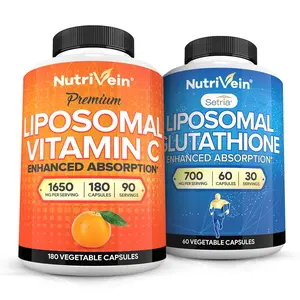 Nutrivein, Liposomal Vitamin C & Glutathione Setria Capsules Bundle, Fitness & Health Dietary Supplement, Immune Support & Collagen Booster Formula, 240 Capsules Total, 1650mg + 700mg, 180 + 60 Capsules
