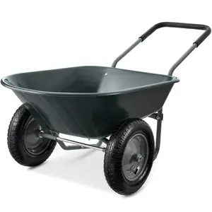 Best Choice Products Dual-Wheel Home Wheelbarrow Yard Garden Cart for Lawn, Construction