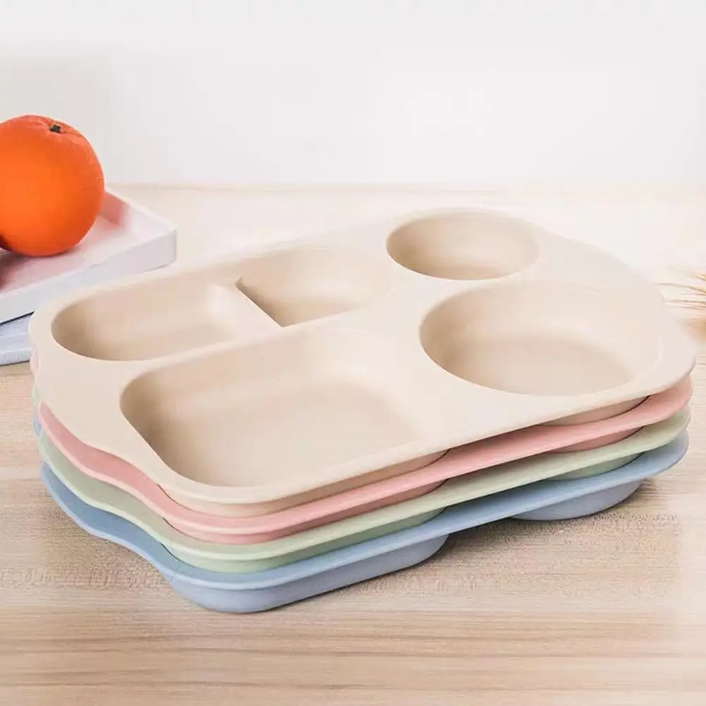 12 Inch Large Unbreakable Divided Plates for Adults kitchen, Wheat Straw Plate, Alternative for Plastic,  Compartment Plates,Dishwasher & Microwave Safe,  (Warm Series-4Pack)