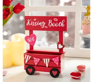 Glitzhome 10"H Valentine's Wooden KISSING BOOTHTable Decor