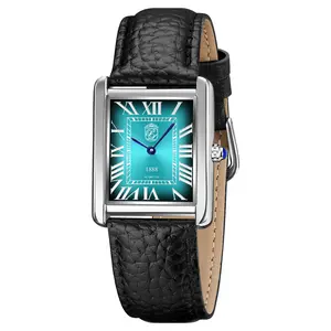 Pierre Lucerne 1888 Vintage Tank Watch for Men Y120 Japan Quartz Movement Stainless Steel Case with Genuine Leather Strap