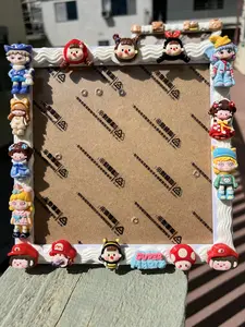 Handmade Decoden Kawaii Photo Frame 7''x 7'' | Cream Glue Cute Kawaii Dolls, Dog Kitty Character Deco Charms, Birthday/ Mother's Gift